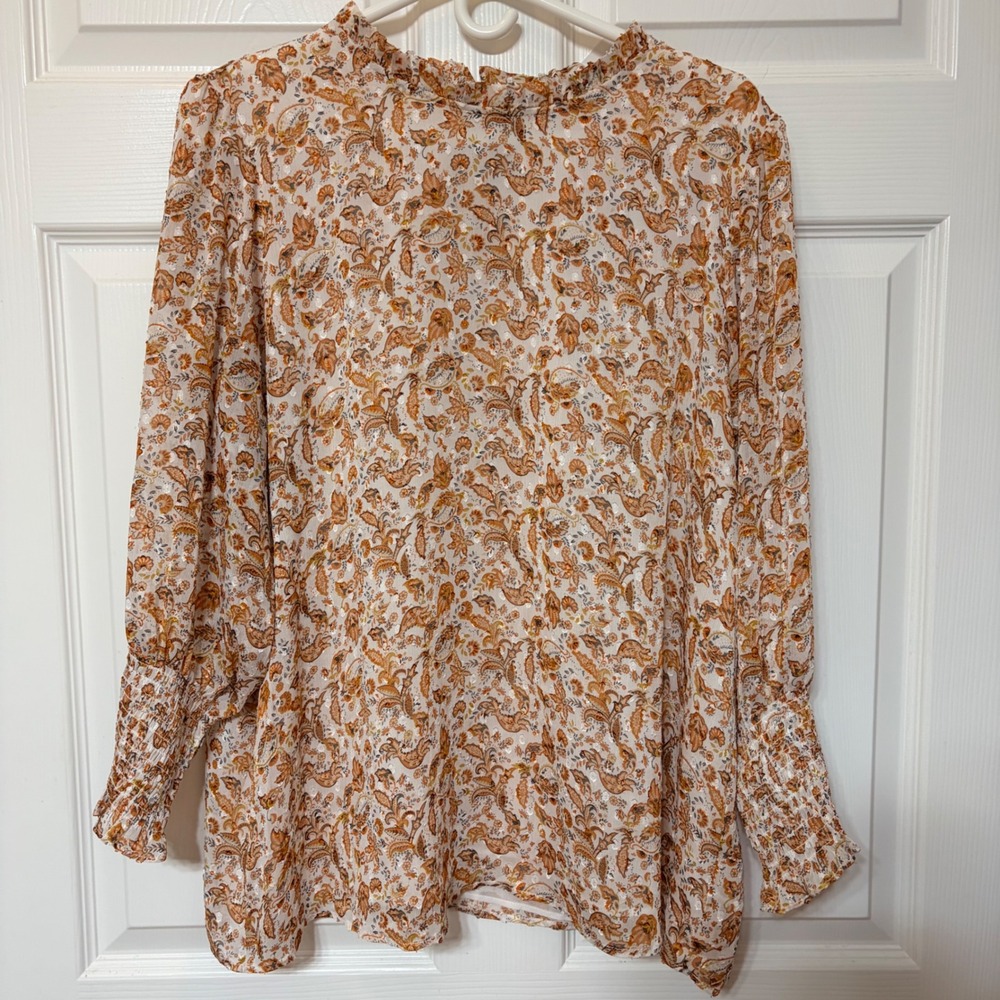 Maison d'Amelie Paris Paisley Ruffle Neck Balloon Sleeve Blouse XL MB5397L